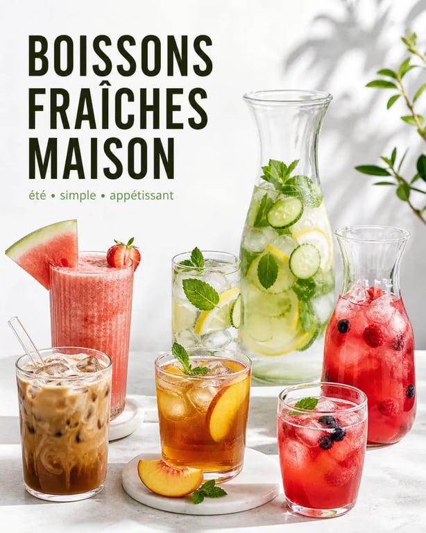 Boissons fraiches maison variées servies sur une table d’été