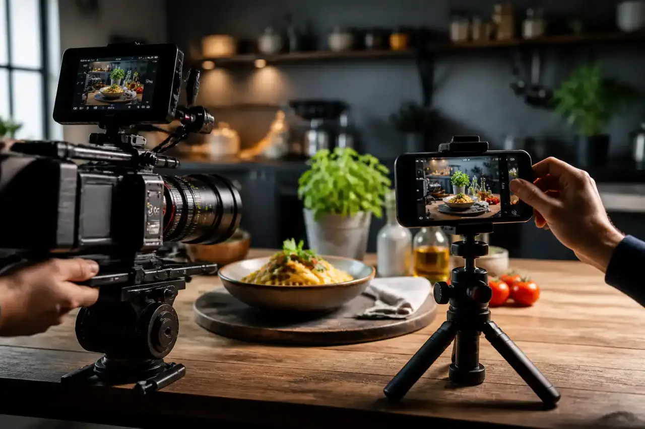 Comparatif de tournage culinaire en 8K et au smartphone dans un studio GustaReel