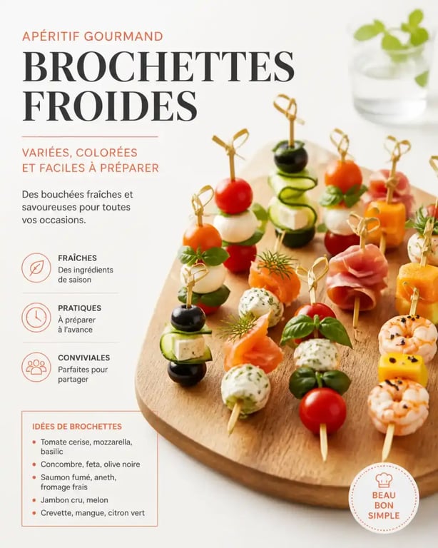 Plateau de brochettes froides apéritif variées et colorées