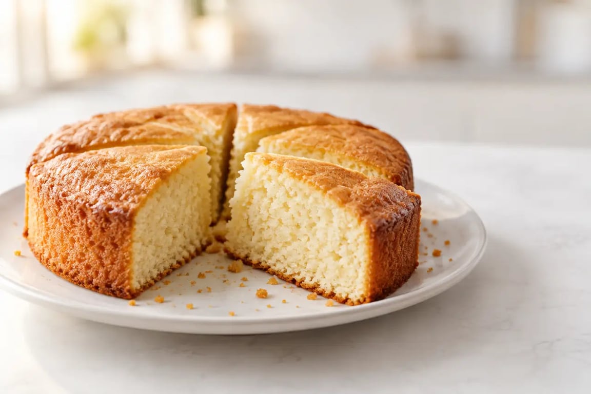 Gâteau sans œuf et sans lait moelleux présenté en parts sur une assiette