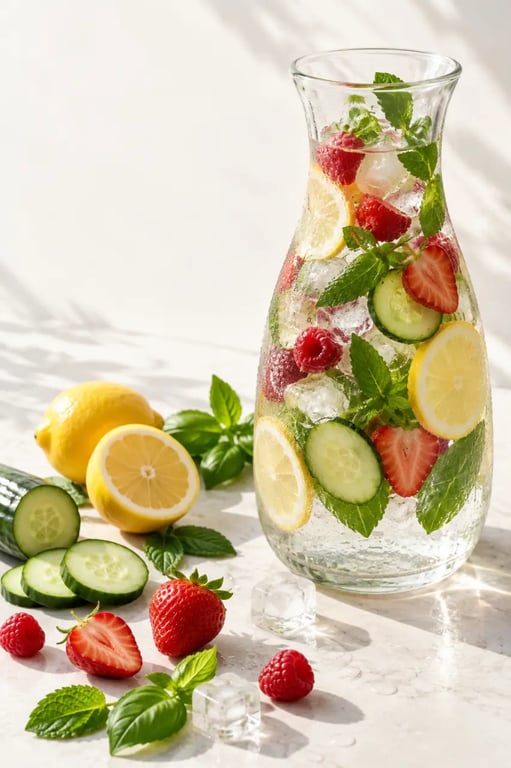 Recette eau aromatisée maison au citron, concombre, fruits rouges et menthe