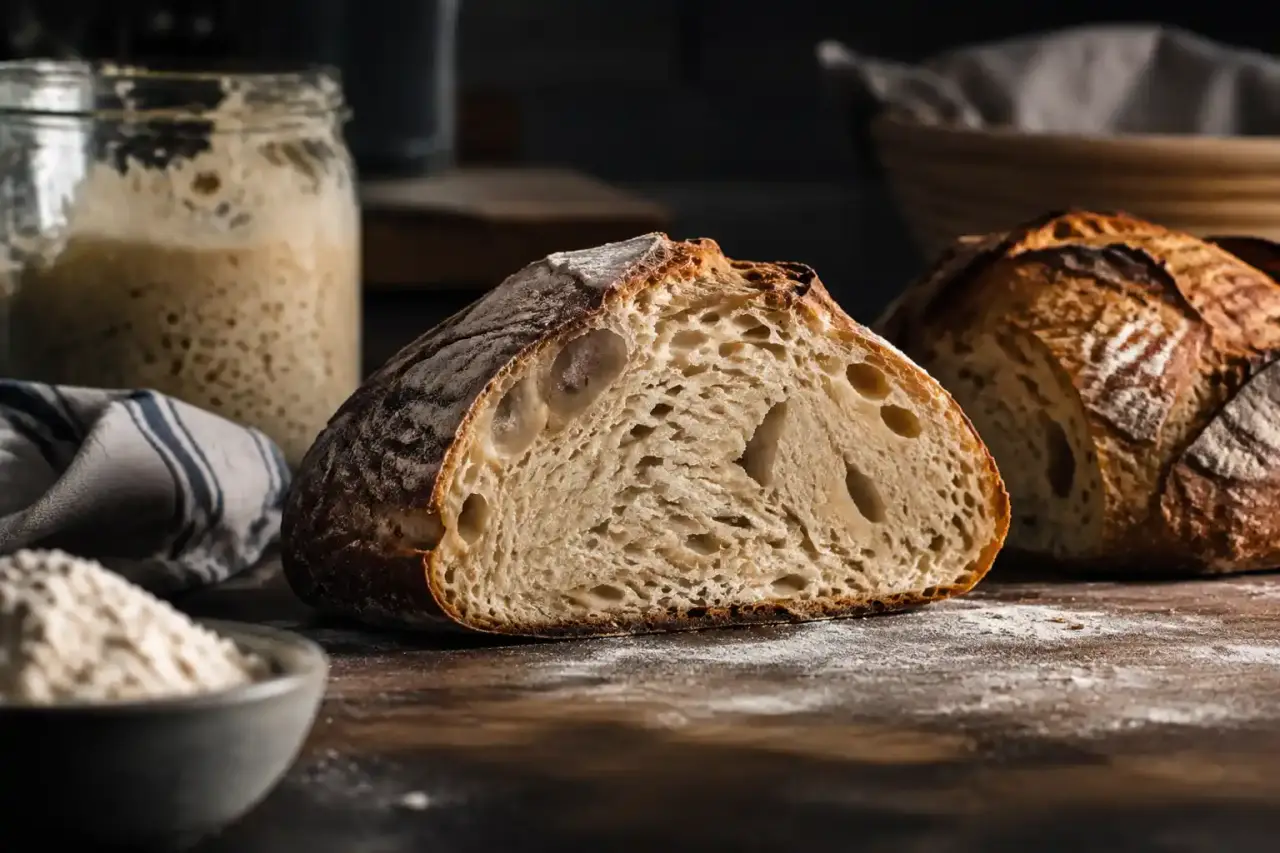 Pain maison à la croûte dorée et à la mie alvéolée