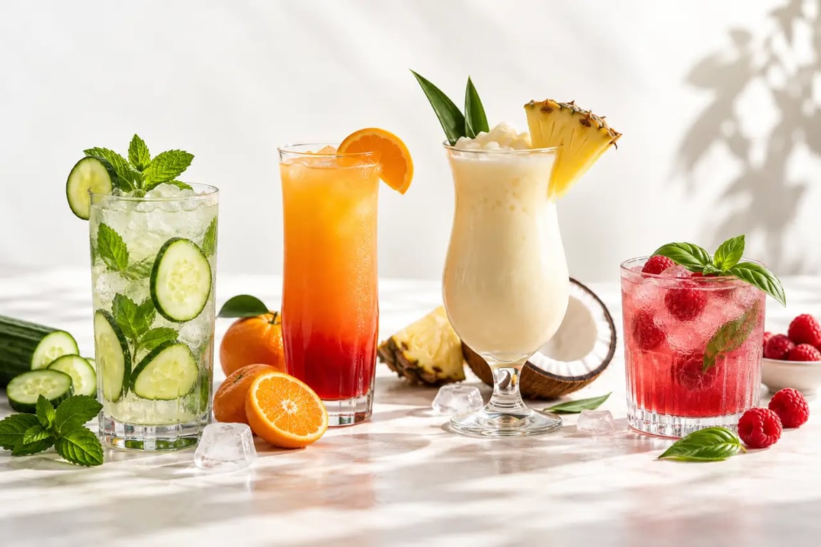 Cocktail sans alcool original : quatre mocktails colorés au concombre, aux agrumes, à l'ananas et aux framboises