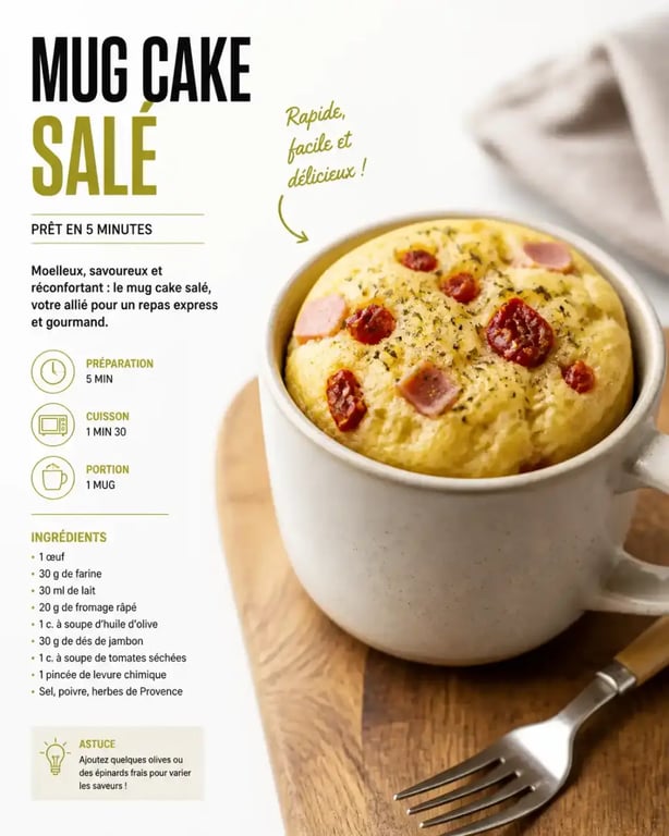Recette étudiante facile au micro-ondes : mug cake salé rapide