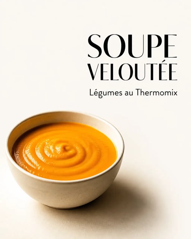 Recette soupe Thermomix servie en bol, velouté de légumes lisse et appétissant
