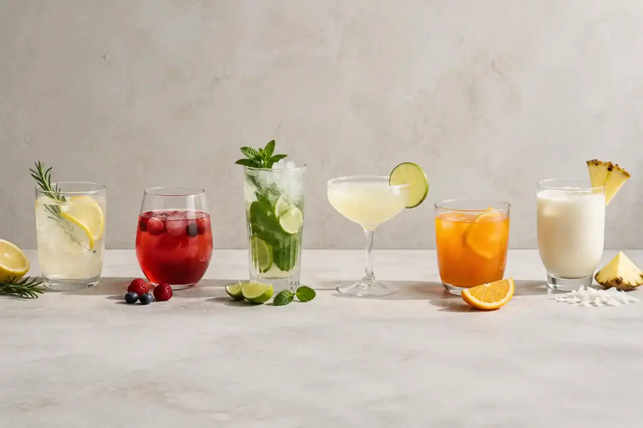 Six cocktails simples au verre, avec ou sans alcool, sans matériel de bar