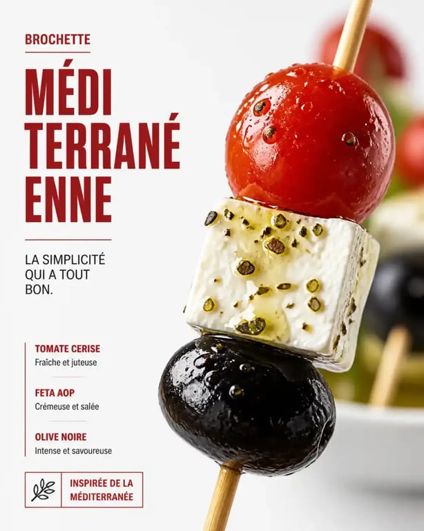 Brochette froide apéritif méditerranéenne tomate feta olive
