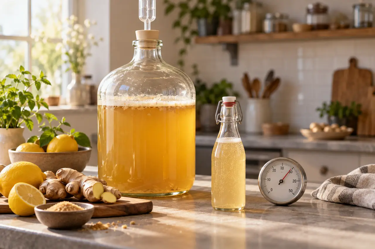 Réussir une ginger beer maison : 30 °C maximum et une bouteille témoin pour des bulles maîtrisées