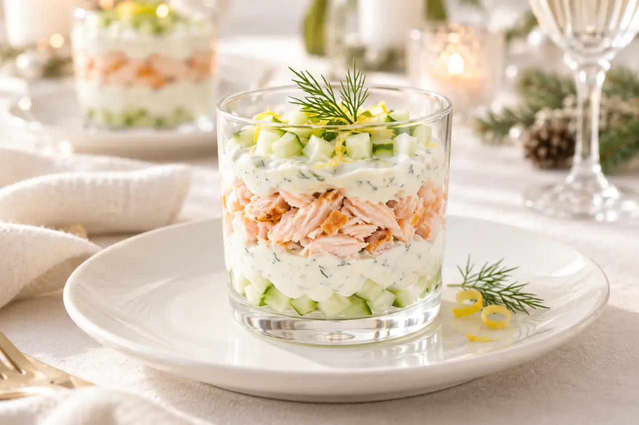 Entrée femme enceinte avec verrine de saumon cuit et fromage blanc citronné